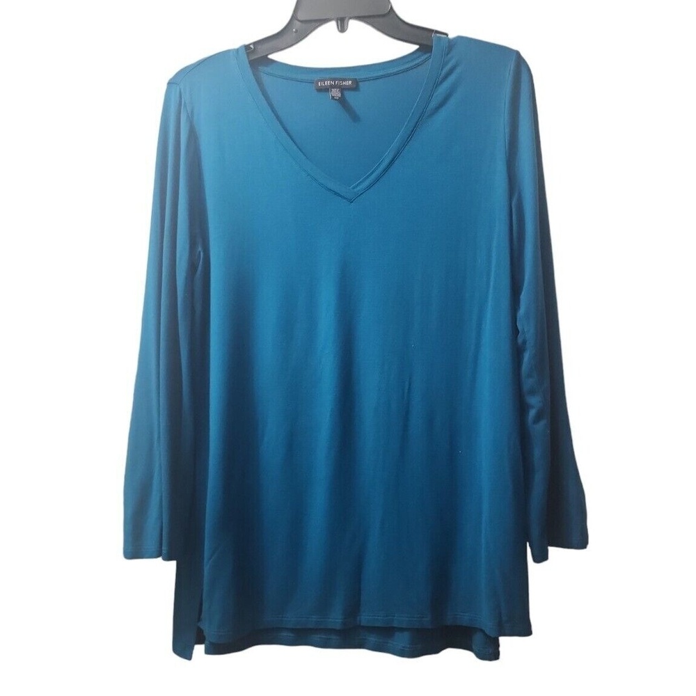 Eileen‎ Fisher V-Neck Long Sleeve Tunic Top Teal Blue Comfy Casual S/P